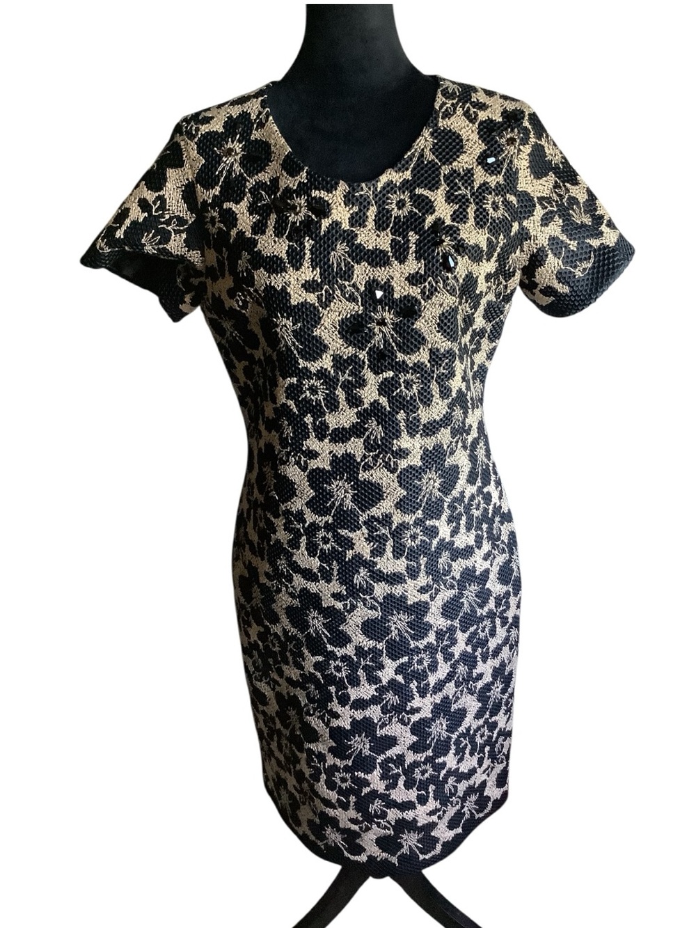 GIZIA Women’s Black & Gold Floral Embroidered Sheath Dress – EU 42